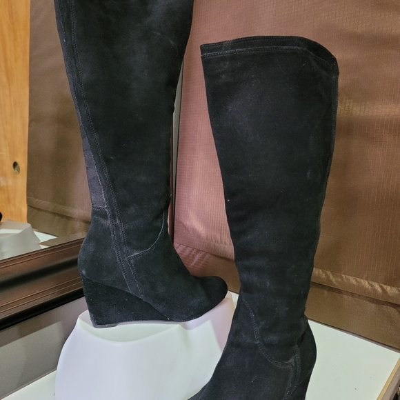 Black Long Suede Boots wedge platform - Picture 7 of 7